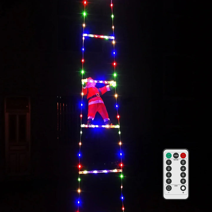 Santa Claus LED string lights glowing in the dark with remote control
