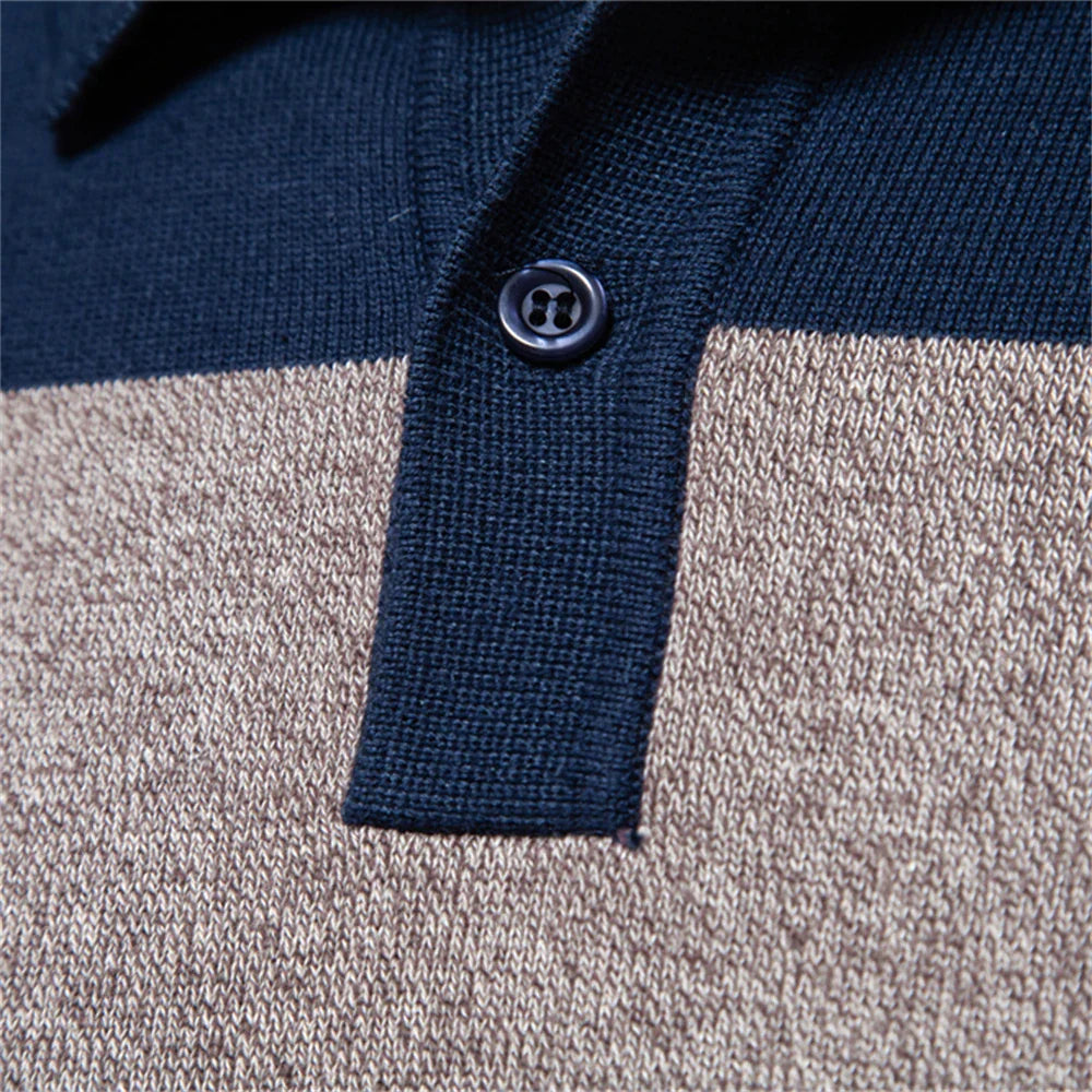 Theo | Men’s Striped Knit Long Sleeve Polo Sweater