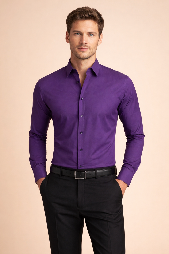 Men's classic stand-up collar long-sleeve shirt in slim fit