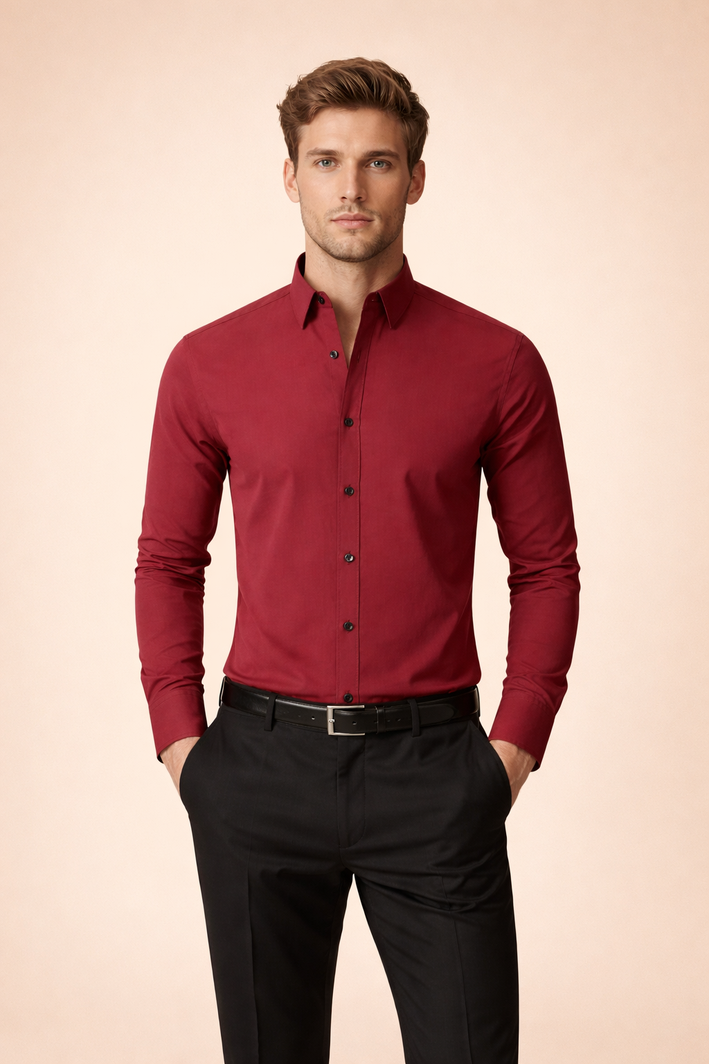 Back view of men's smart casual long-sleeve business shirt