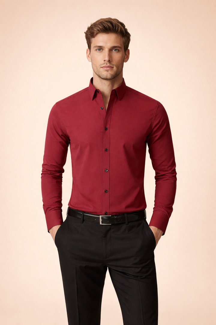 Back view of men's smart casual long-sleeve business shirt