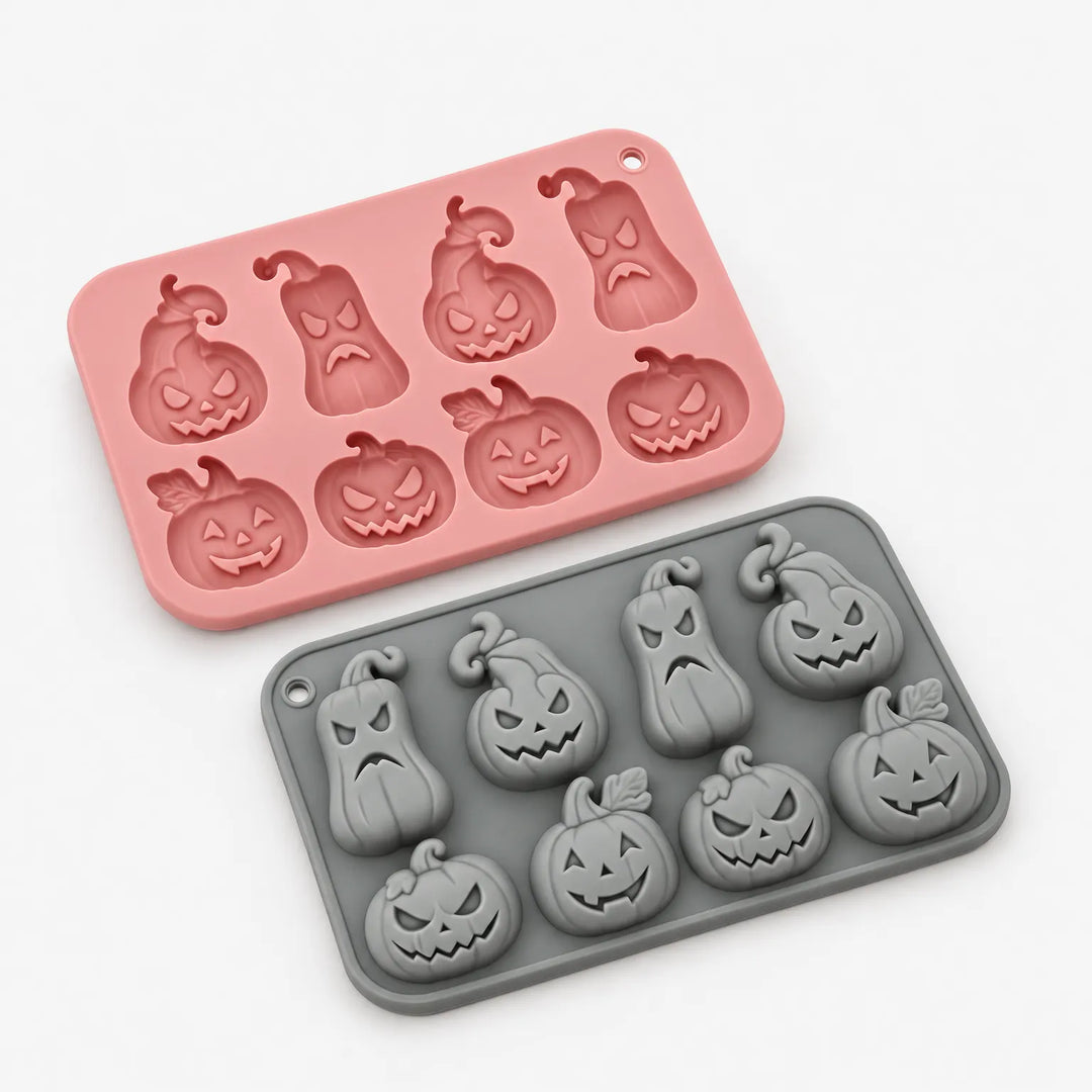 Flexible silicone pumpkin baking mould set for Halloween treats and chocolates