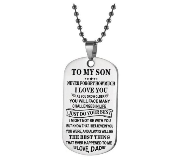 Personalized men's dog tag pendant necklace for son with custom engraving