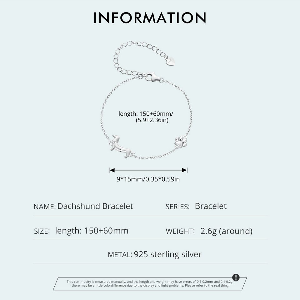 Product information diagram showing bracelet measurements and weight