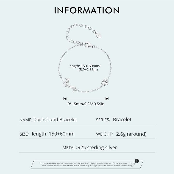 Product information diagram showing bracelet measurements and weight