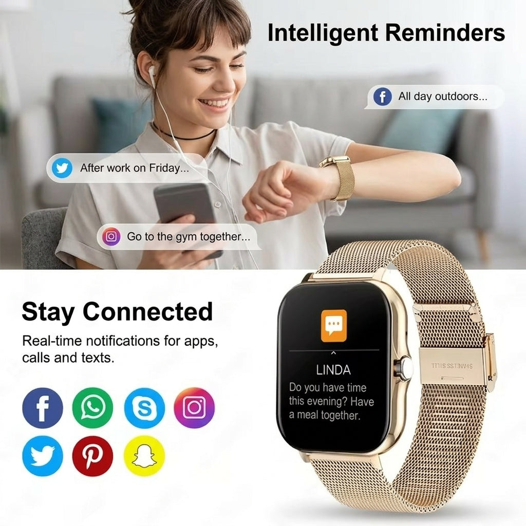 Unisex smart fitness watch showing incoming Bluetooth calling feature on screen