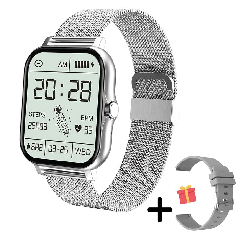Magnetic USB charging cable attached to the back of the smartwatch