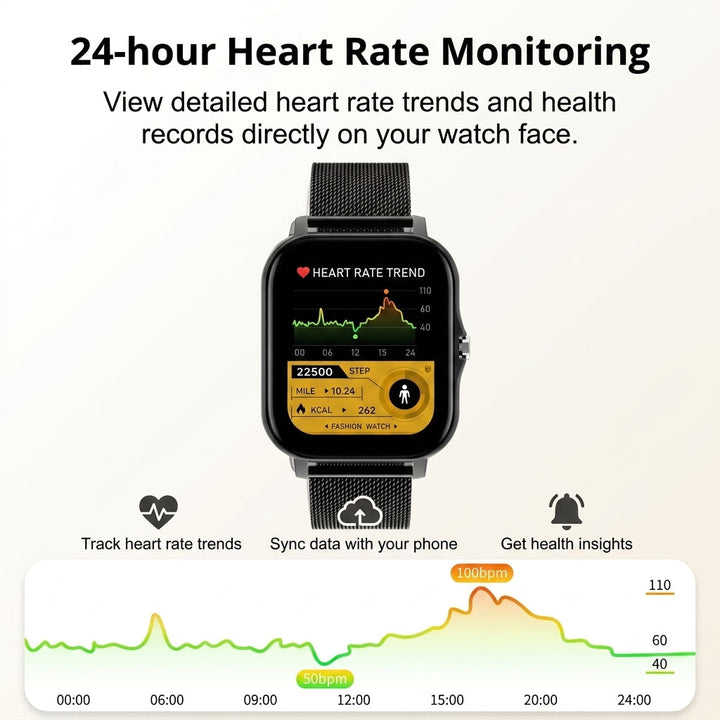 Wearable tech fitness tracker displaying daily step count and activity rings