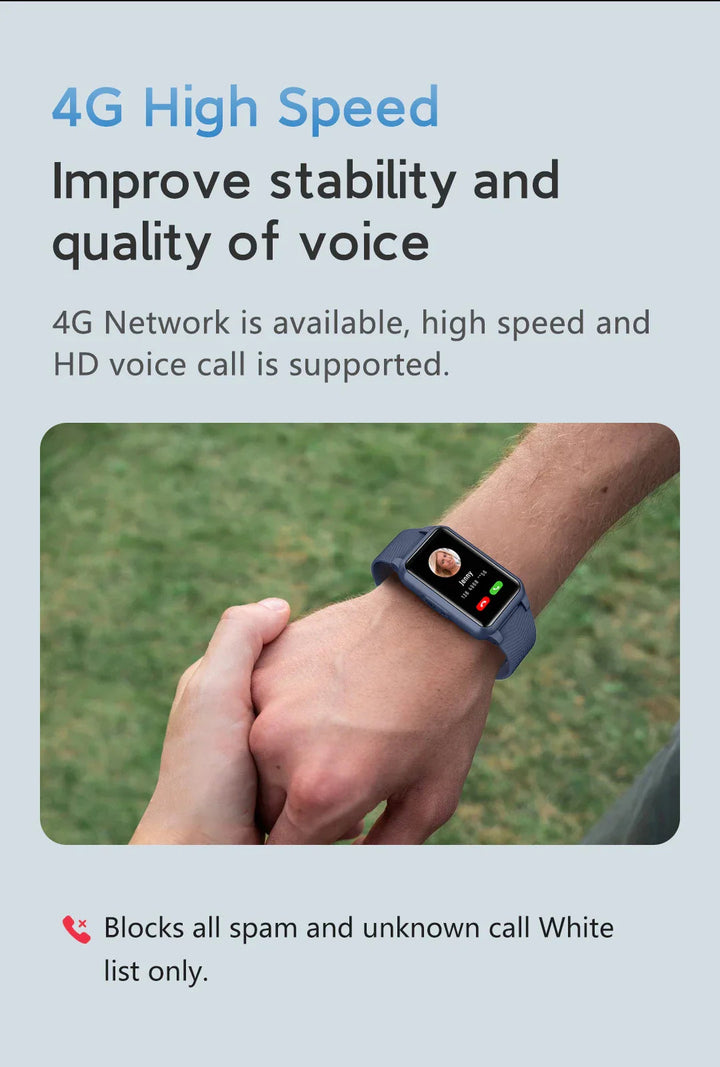 Side view of senior safe smartwatch featuring emergency SOS button for elderly care