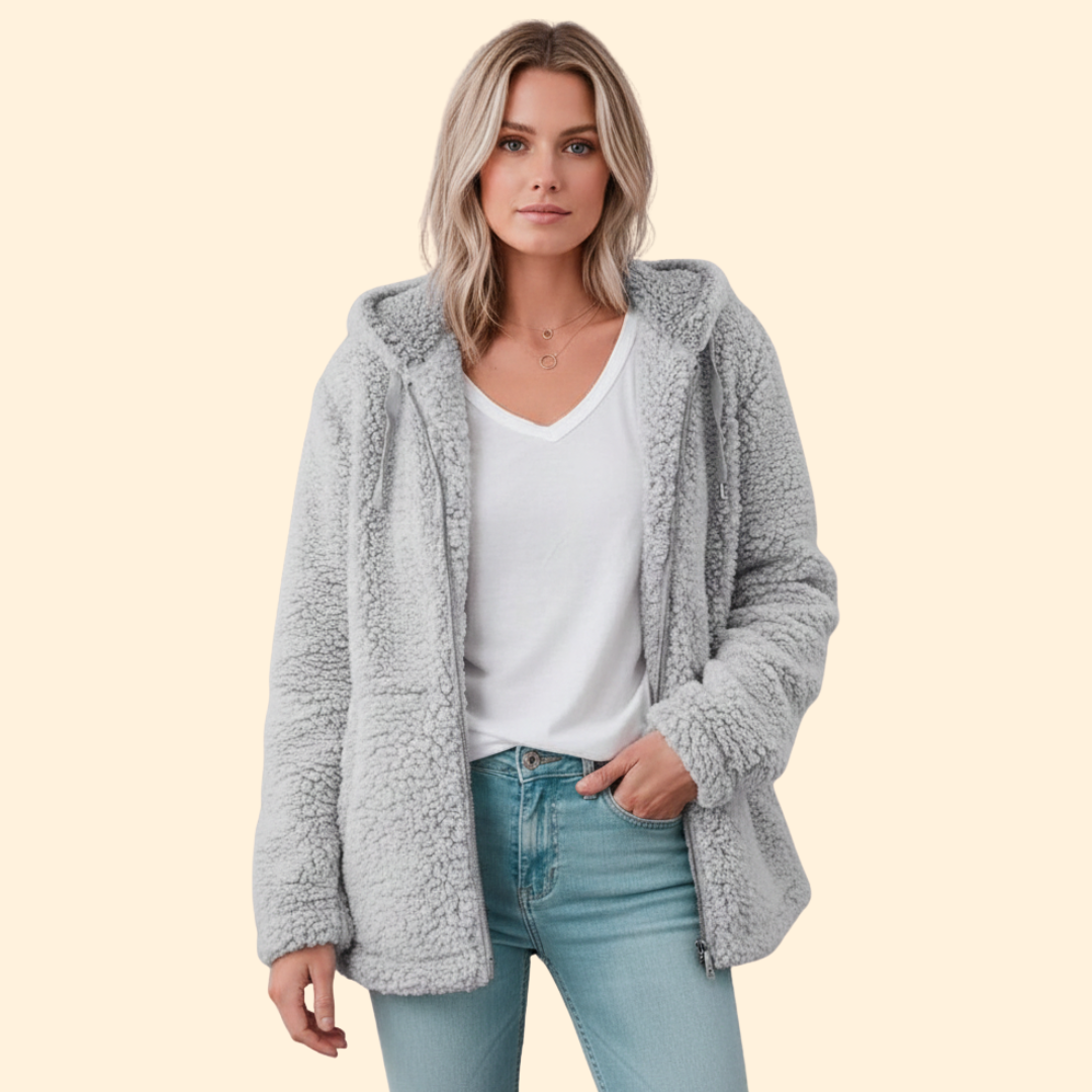 Full length view of stylish fleece winter jacket for women