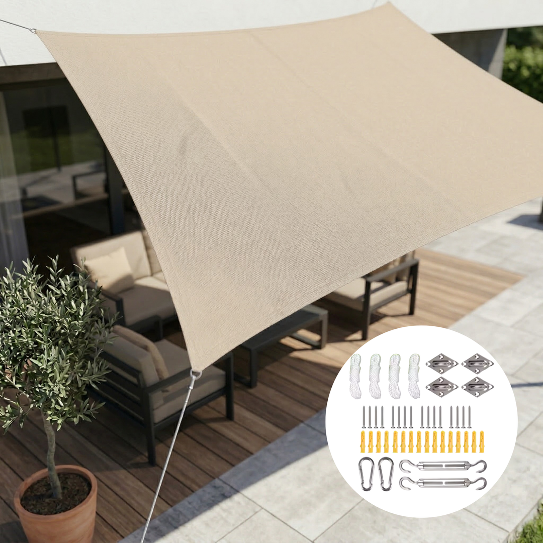 UV protection outdoor sail shading a stylish outdoor dining table setup