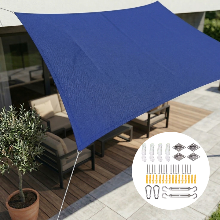 Packaged waterproof canopy with included ropes and stainless steel rings