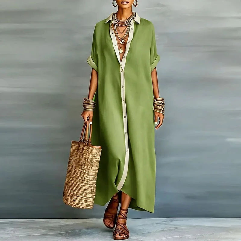 Back view of casual womens long maxi dress showcasing flowing silhouette