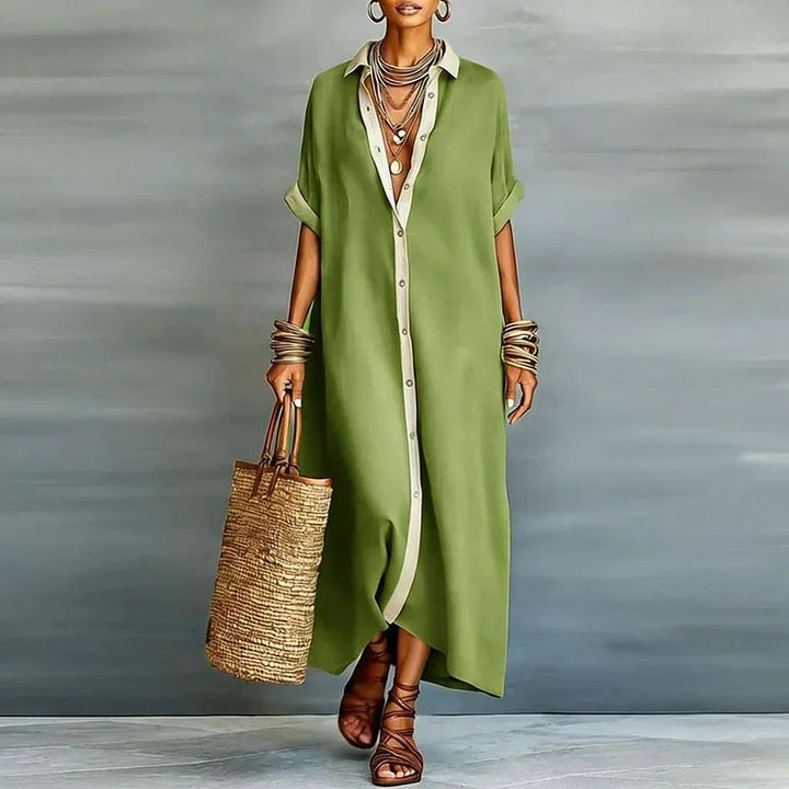 Back view of casual womens long maxi dress showcasing flowing silhouette