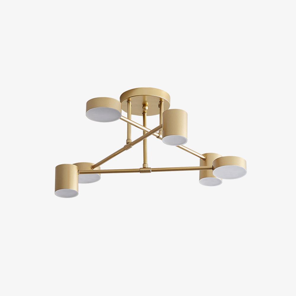 Angle view of the modern sputnik ceiling light mounted in a living space