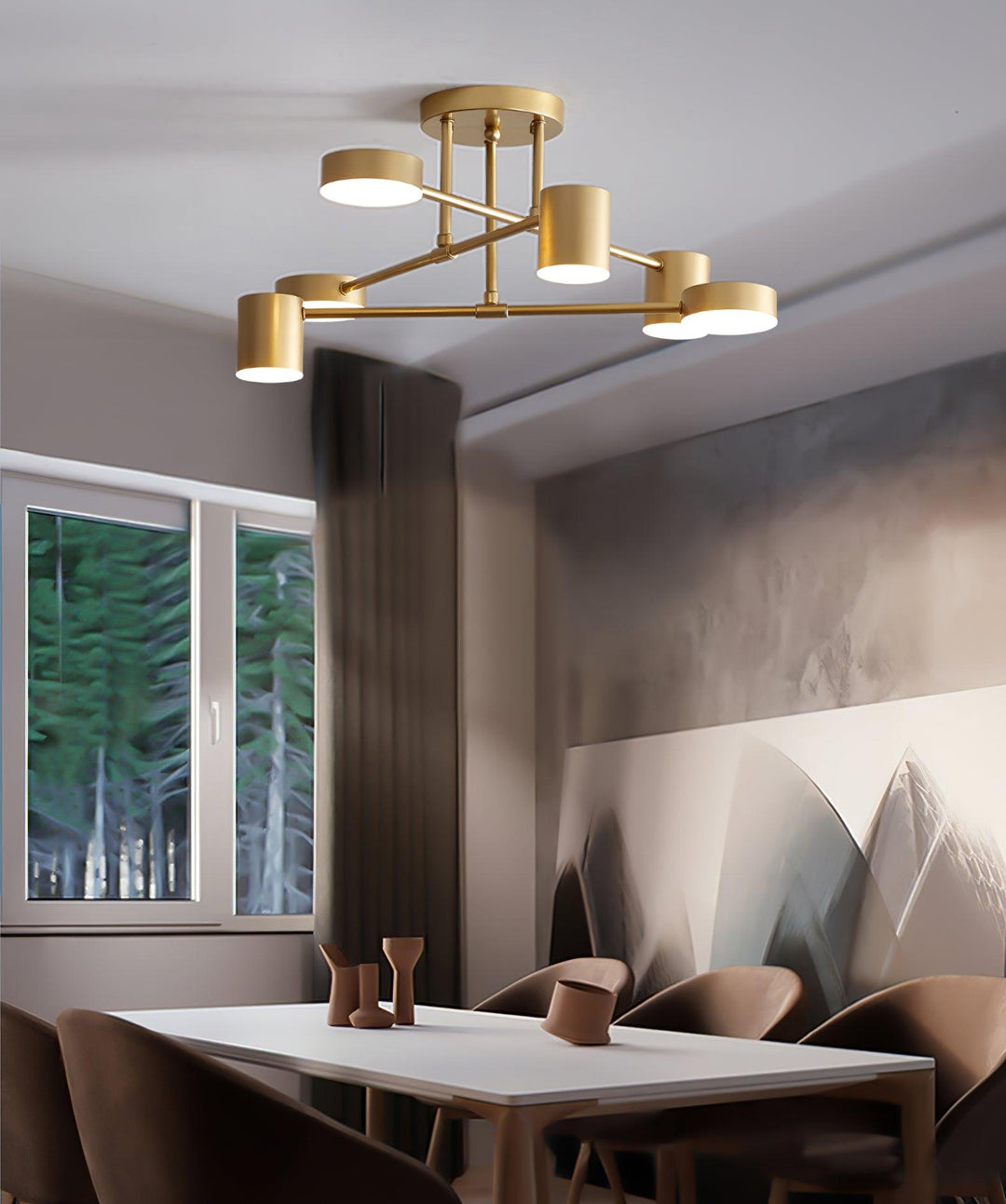 Interior lighting concept featuring a sleek metal chandelier design