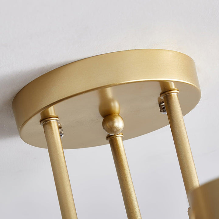 Overhead view of the six-light modern ceiling fixture hardware