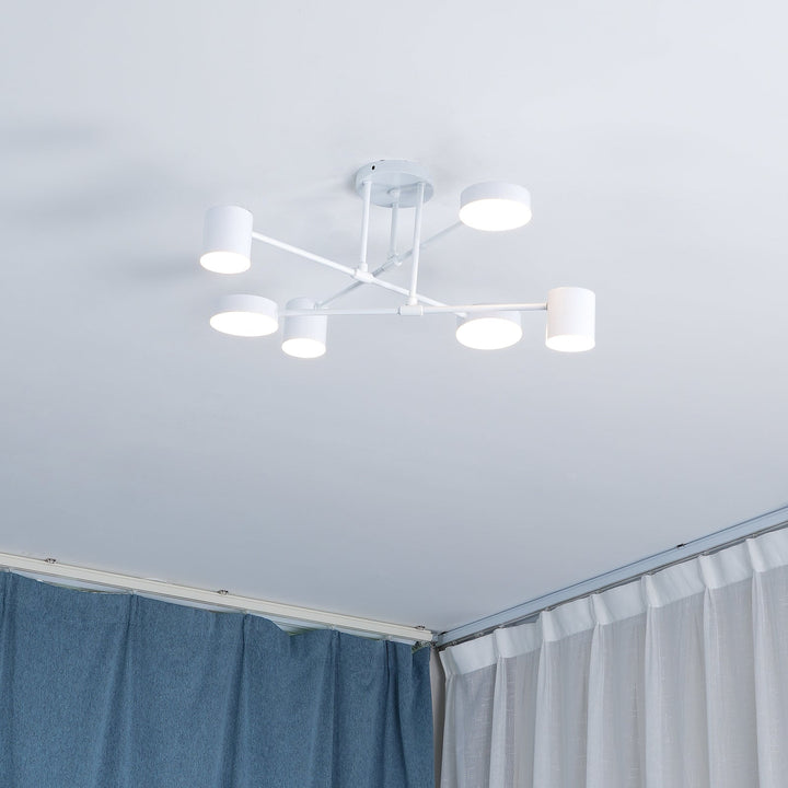 Close-up of the mounting canopy and drop rod for the ceiling light