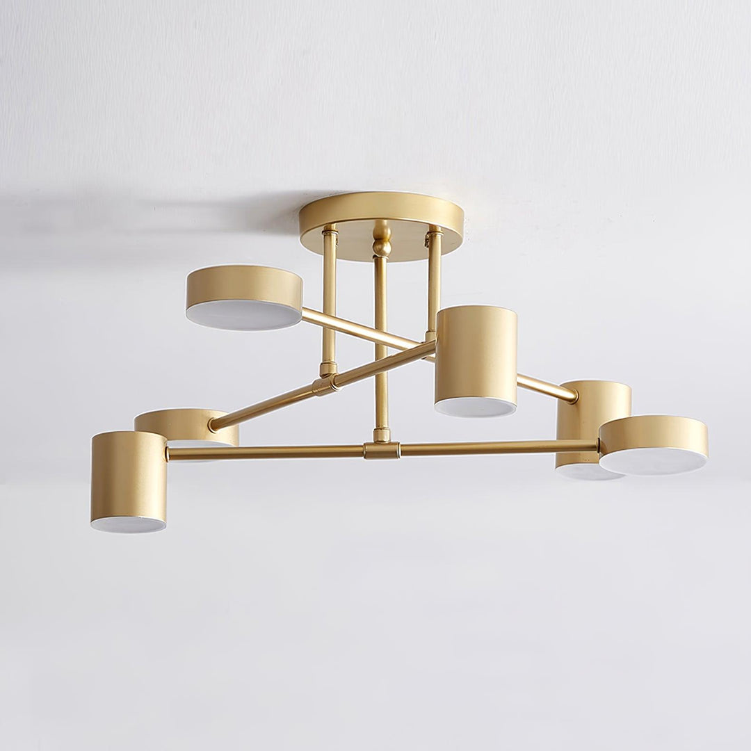 Detailed shot of the central hub and metal rods of the ceiling light