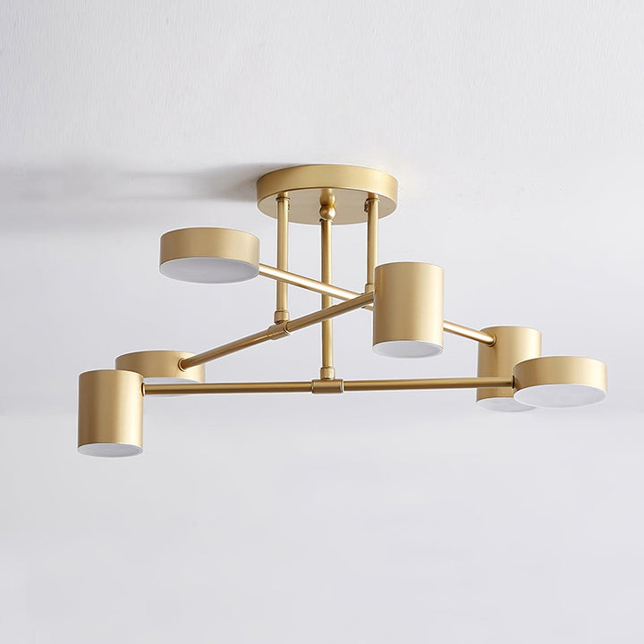Detailed shot of the central hub and metal rods of the ceiling light