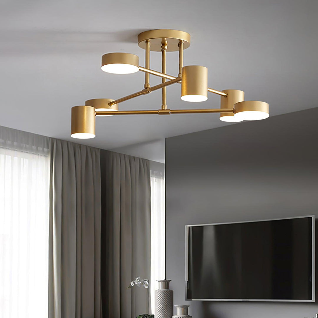 Modern Sputnik ceiling light with six cylindrical sockets in matte finish