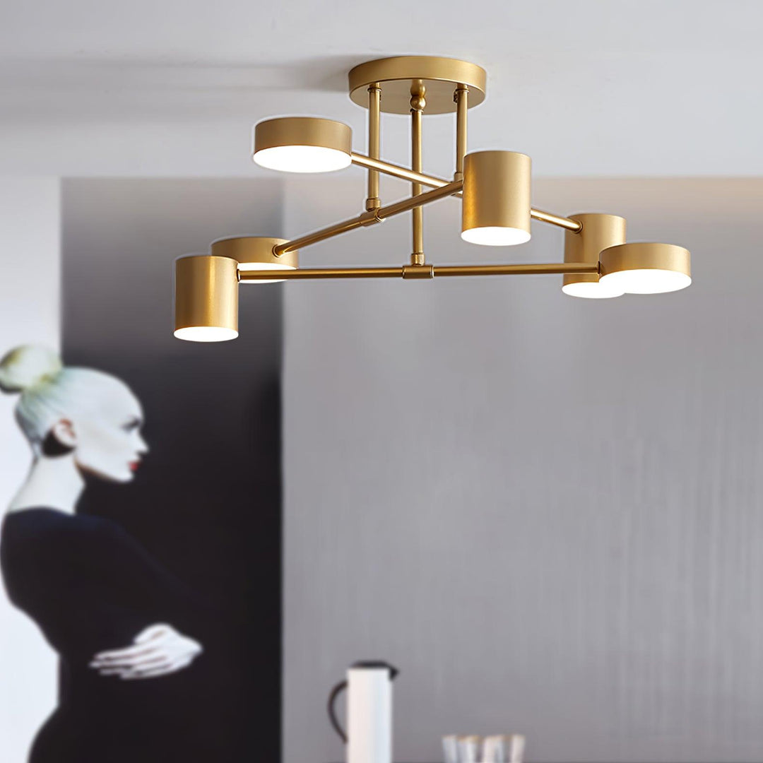 Stylish modern lighting fixture showcasing six extended arms and sockets