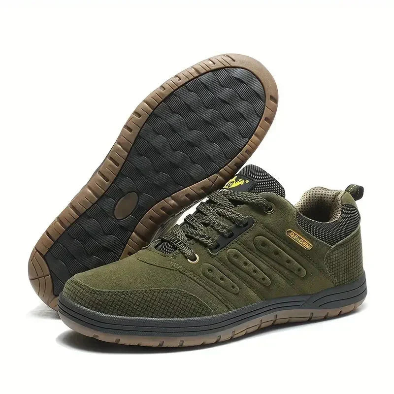 Green hiking boot showing deep-tread non-slip outsole