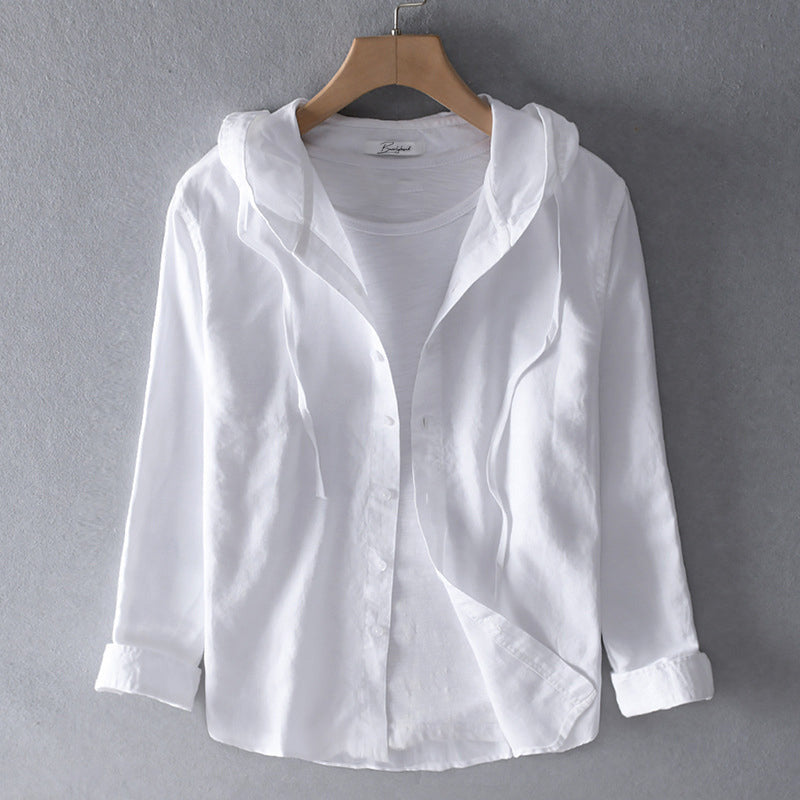 Women's breezy casual hooded blouse in soft blue, lightweight summer fashion top