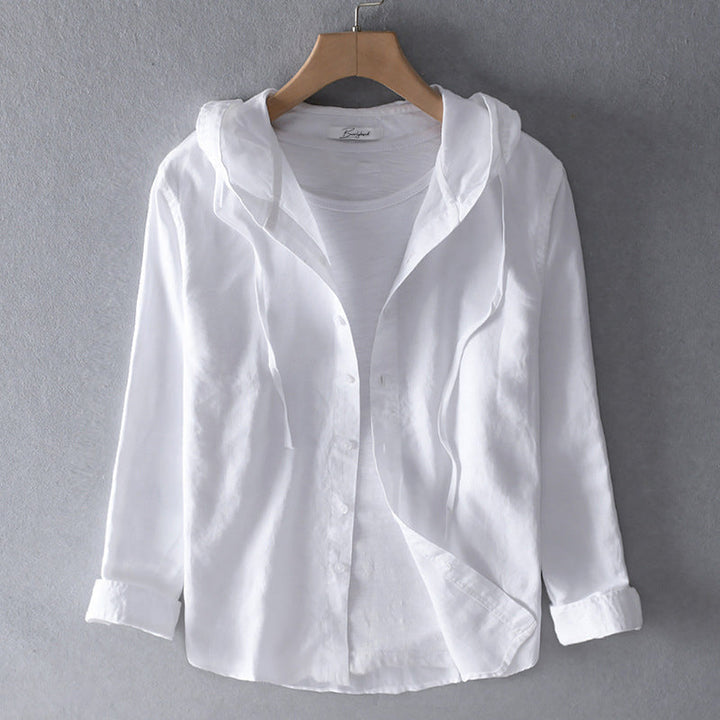 Women's breezy casual hooded blouse in soft blue, lightweight summer fashion top