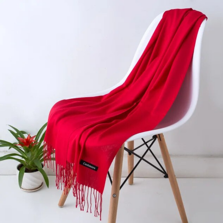 Full length view of the long women's winter scarf and shawl