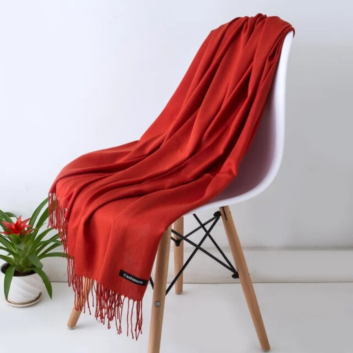 Close-up of the tassels on the ends of the winter scarf
