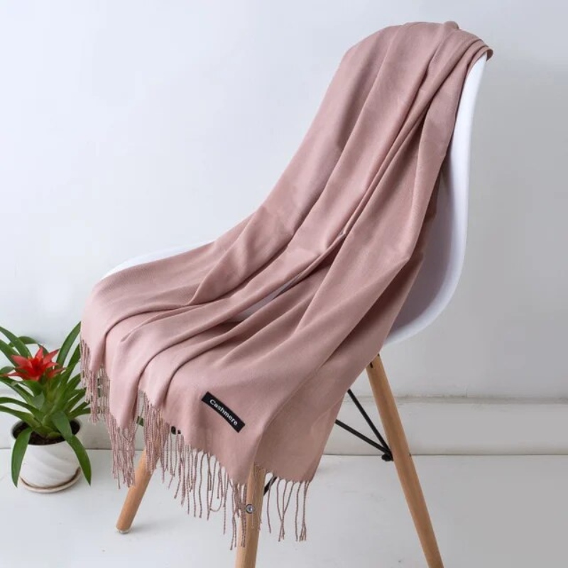 Cozy wrap scarf styled casually for cold weather outdoor wear