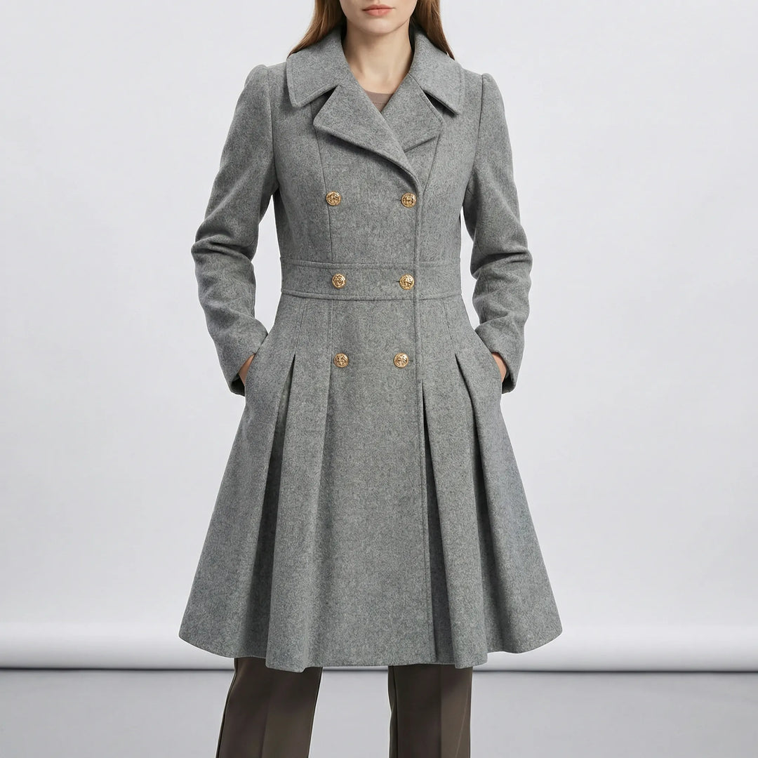 Full look of elegant A-line winter coat outerwear apparel