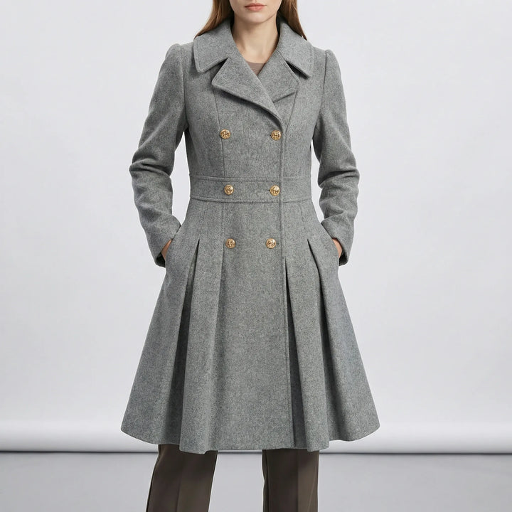 Full look of elegant A-line winter coat outerwear apparel