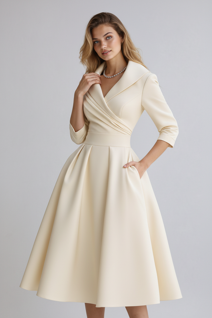 Stylish pleated women's midi dress featuring a flattering fitted silhouette