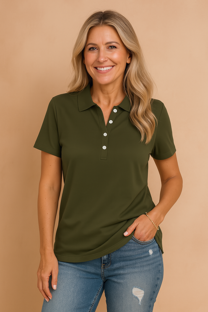 Fitted short sleeve top with button placket detail