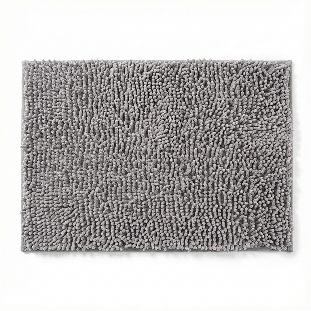 Grey textured absorbent bathroom mat top view
