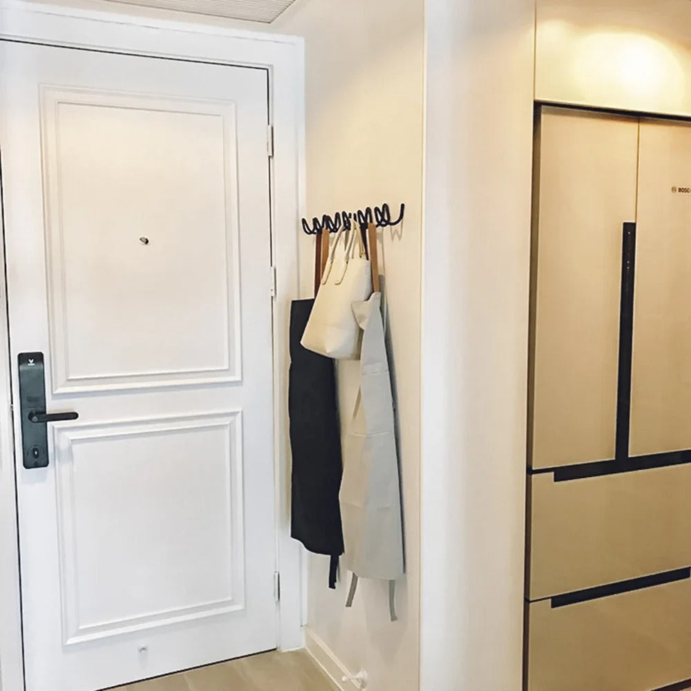 Entryway organizer wrought iron coat rack angled perspective view