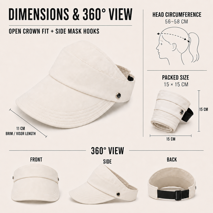Foldable travel sun visor hat featuring a wide brim for maximum shade
