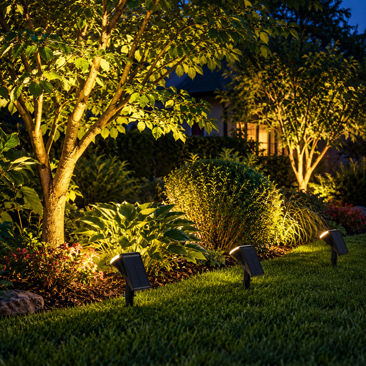 Heavy-duty waterproof solar garden spotlight for all-season use
