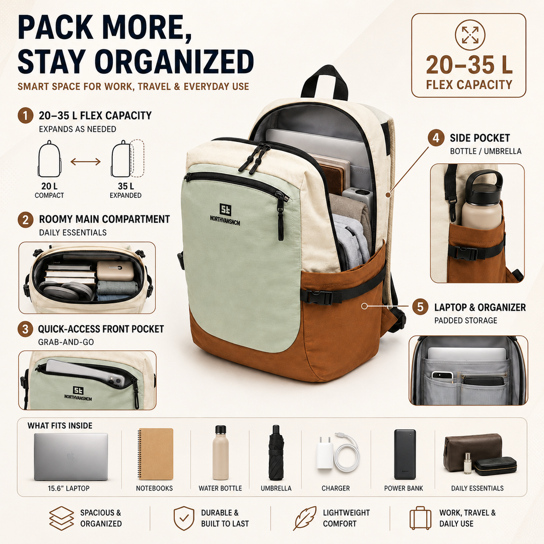 Compact outdoor gear backpack showing breathable mesh back panel for maximum comfort