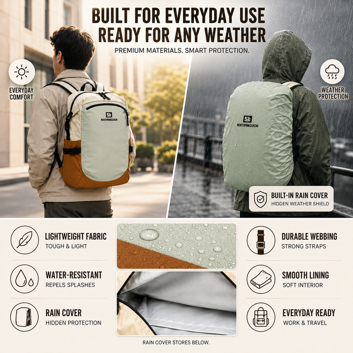 Water-resistant travel daypack featuring durable zippers and ergonomic shoulder straps