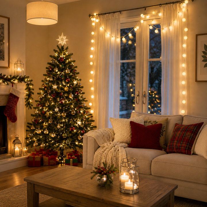 Ambient patio lighting with delicate fairy string lights creating a starry effect