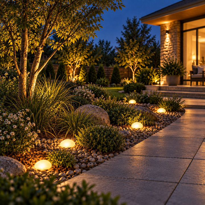 Complete set of solar frosted pebble garden lights ready for landscaping