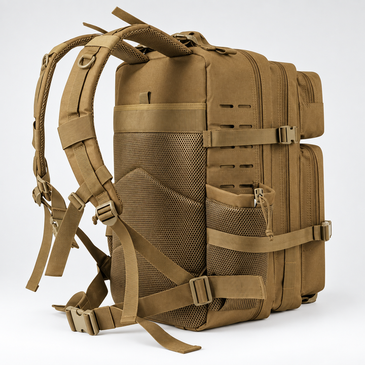 Sports backpack worn by a model to illustrate size and fit during activity