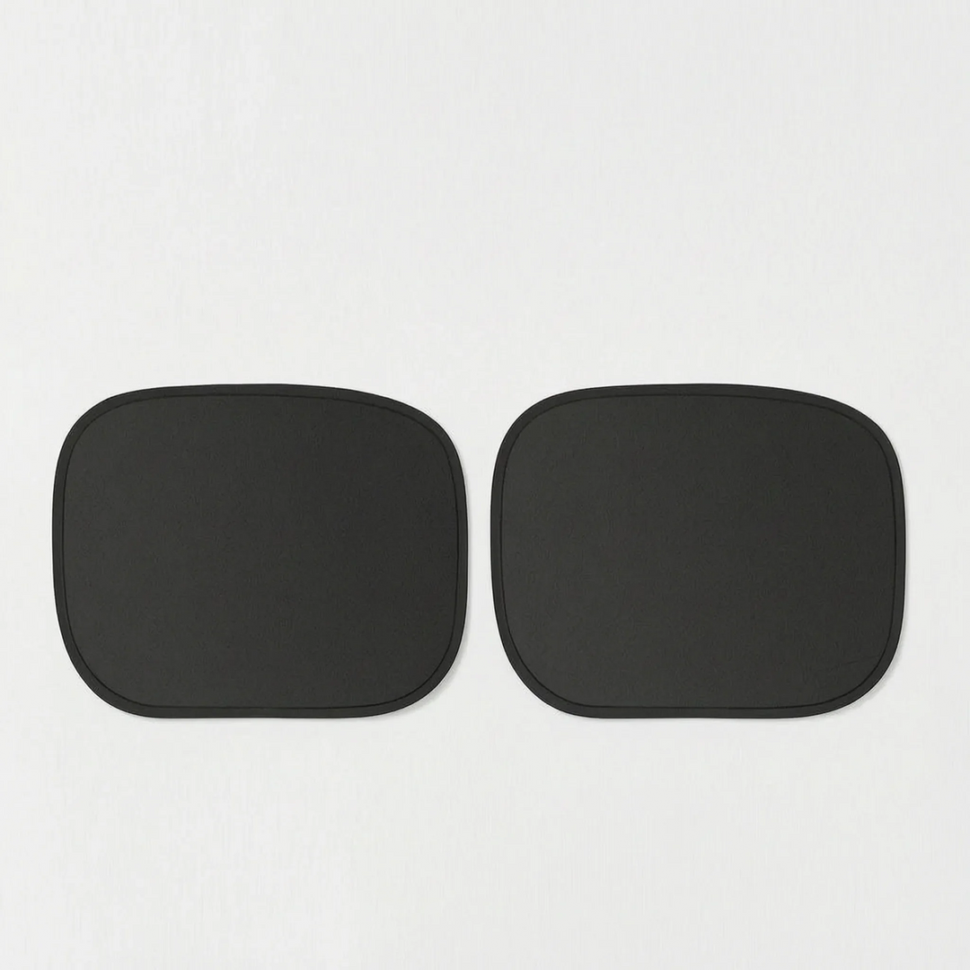 Set of two black rear car sun shades displayed flat