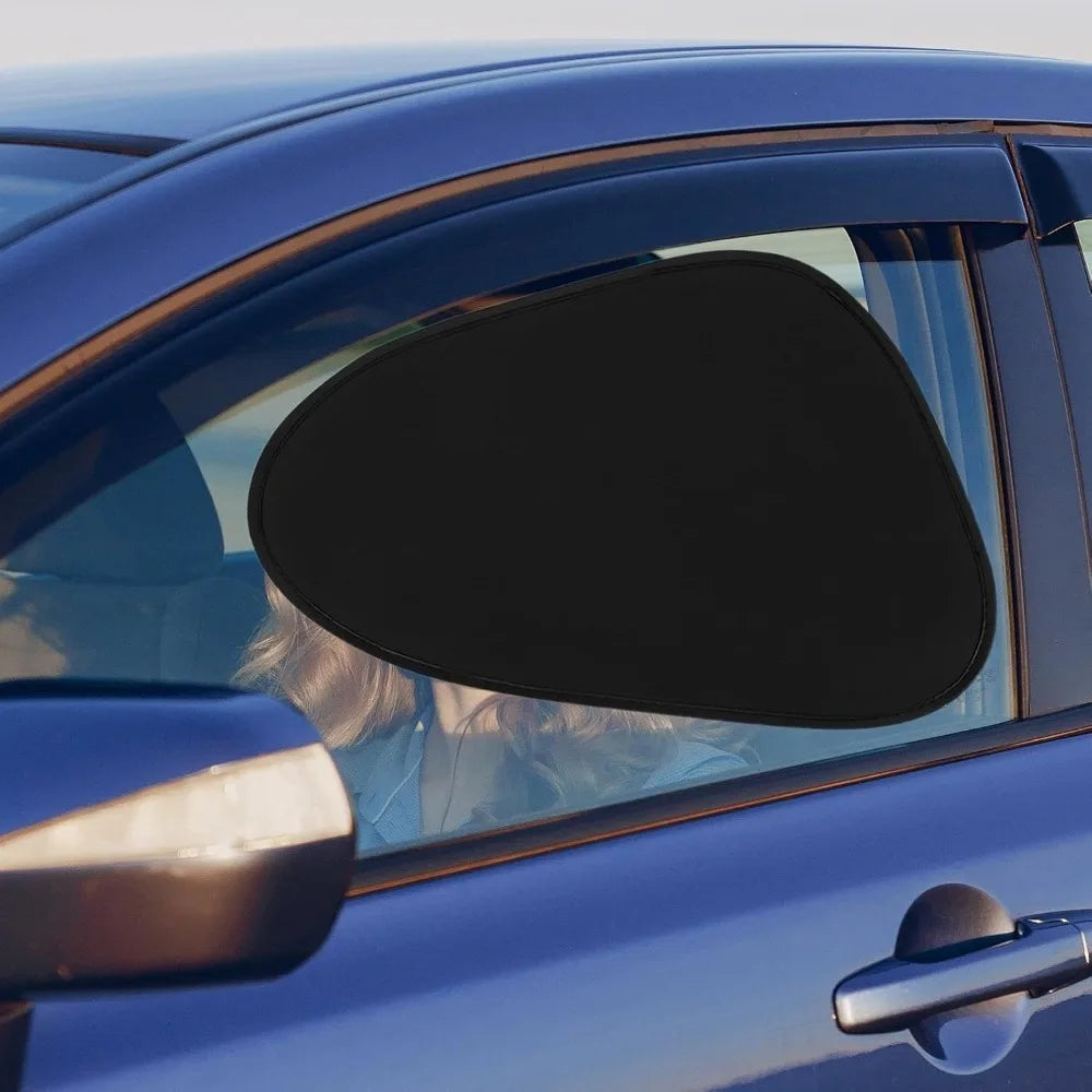 Static cling car sun shade set applied to rear side windows for UV protection