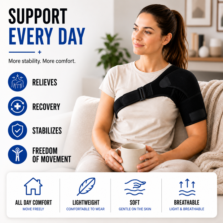 Adjustable shoulder brace for pain relief and joint stabilization worn on arm