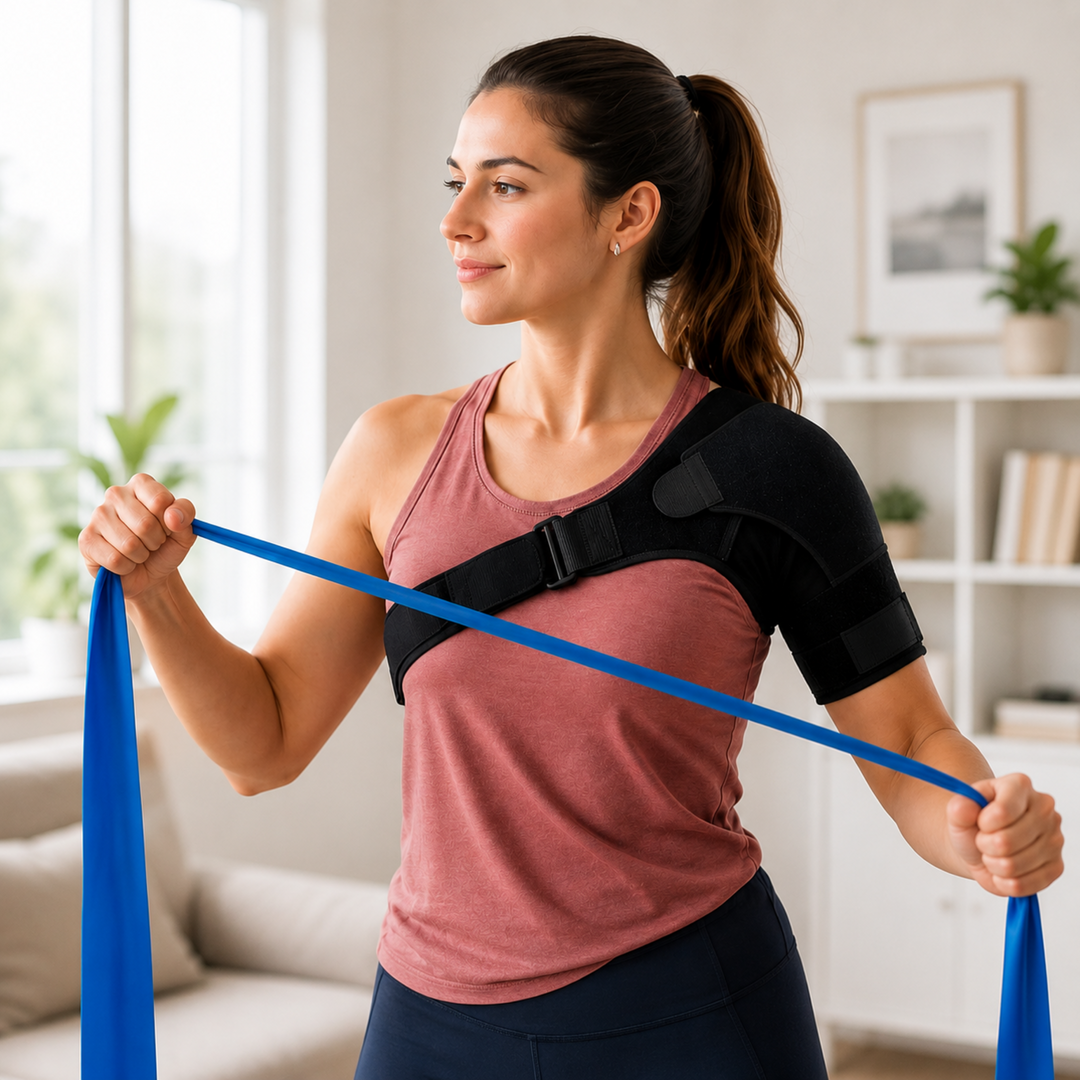 High-quality joint stabilization support brace flat lay on white background