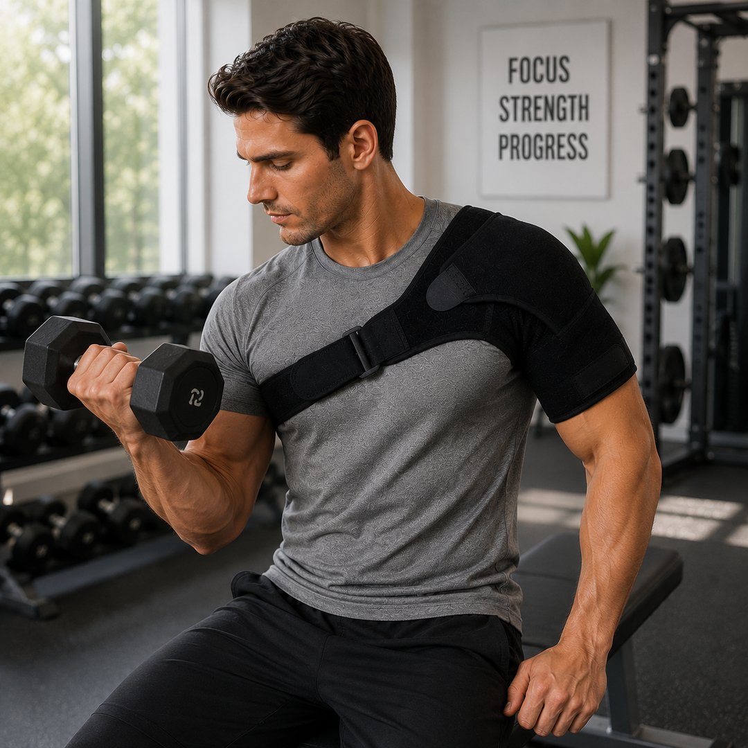 Flexible fitness accessory shoulder wrap ensuring full range of motion